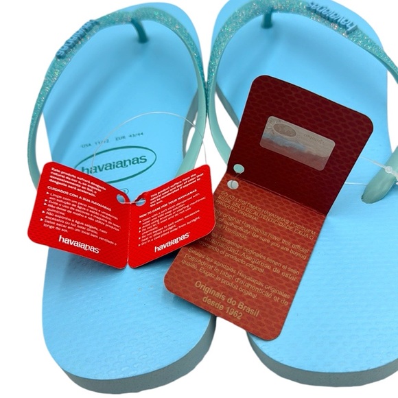 Havaianas Blue Water Flip Flop Sandals Size 11 / 12 - Picture 9 of 14